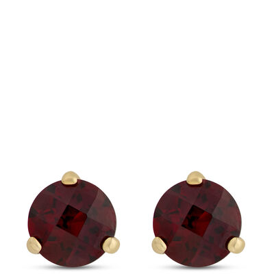 Classic Round Garnet Studs, 14K Yellow Gold