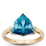 Trillion Cut Blue Topaz & Diamond Ring, 14K