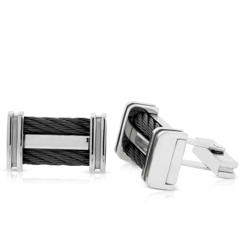 Black Titanium Cable Squared Cuff Links image number 0