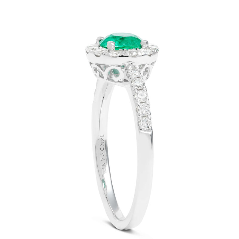Round Cut Emerald Halo Ring, 14K White Gold image number 2