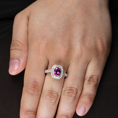 Purple Garnet & Diamond Ring 14K