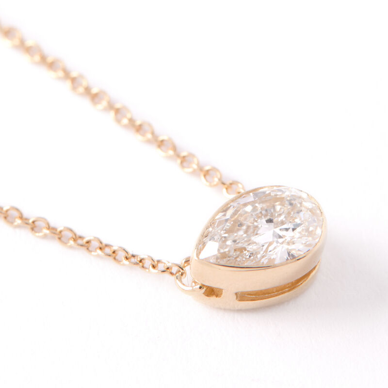 Invisible Bezel Pear Shaped Solitaire Diamond Pendant Necklace, 14K Yellow Gold image number 1