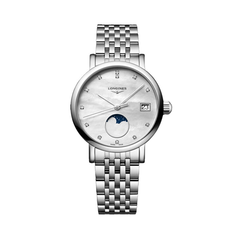 Longines Elegant Collection Moon Phase White Mother-of-Pearl Dial Watch, 30mm image number 0