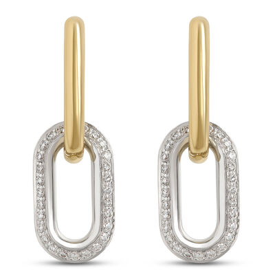 Toscano Paperclip Hoop Earrings, 2/3 Carat Total Weight, 18K Yellow and White Gold