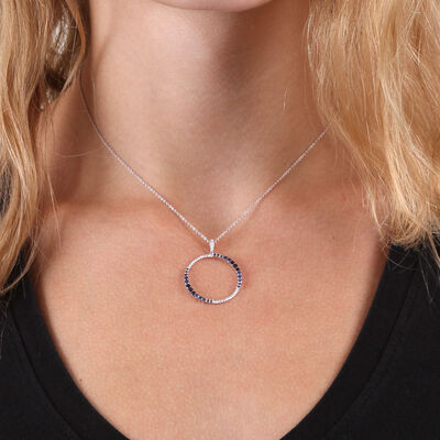 Sapphire & Diamond Circle Necklace 14K