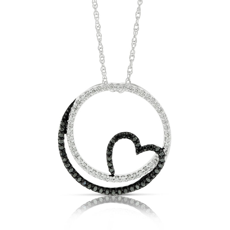 Circle & Heart Black & White Diamond Pendant 14K image number 1