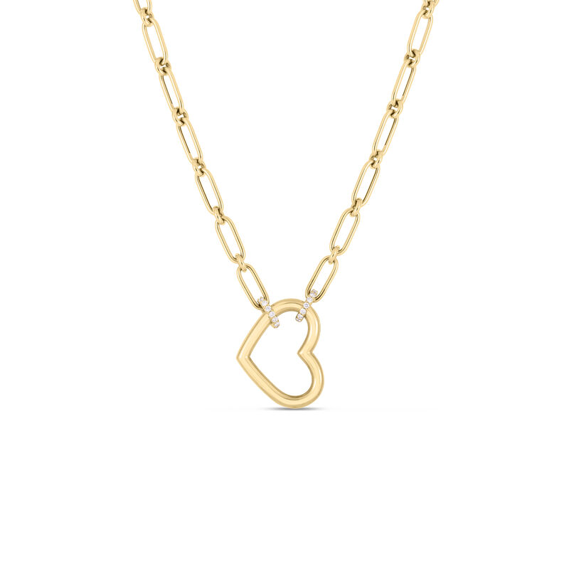Roberto Coin Open Heart Diamond Necklace Pendant 18K Yellow Gold, 17 Inches image number 1