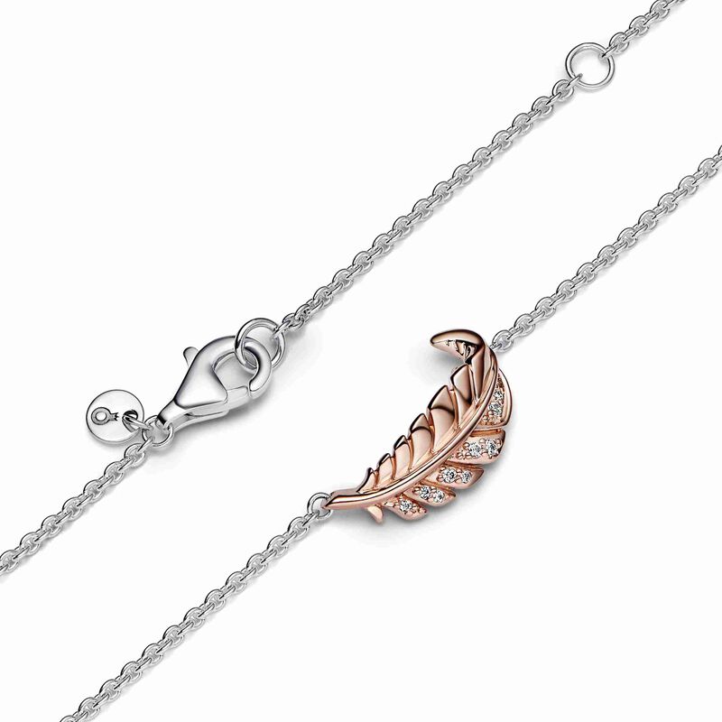 Pandora Two-Tone Floating Curved Feather Collier Necklace image number 2