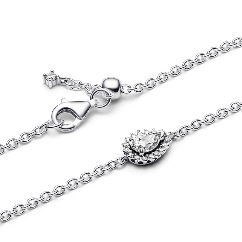 Pandora Sparkling Pear Halo Chain Bracelet image number 1