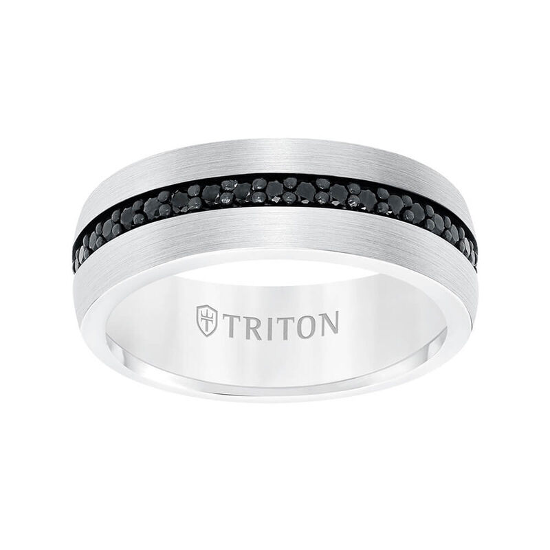 TRITON Stone Comfort Fit Black Sapphire Eternity Band in White Tungsten, 8 mm&nbsp; image number 2