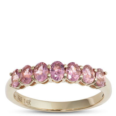 Seven Oval Pink Tourmaline Ring in 14K Yellow Gold