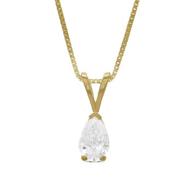 Pear Shaped Solitaire Diamond Pendant, 14K Yellow Gold image number 0