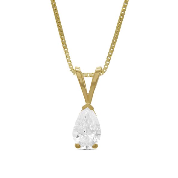 Pear Shaped Solitaire Diamond Pendant, 14K Yellow Gold