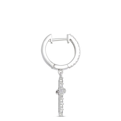 Diamond Cross Dangle Earrings, 14K White Gold