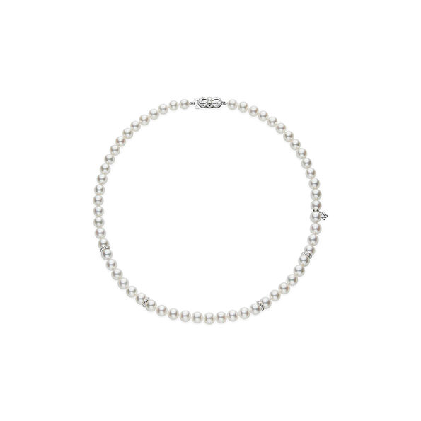 Mikimoto Akoya Cultured Pearl and Diamond Rondells Necklace, 18K White Gold