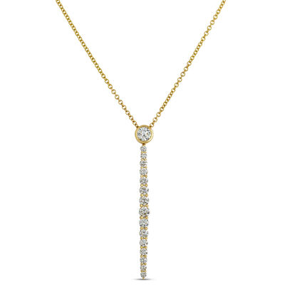 Classic Diamond Single Drop Bar Necklace, 1 Carat Total Weight, 18K Yellow Gold