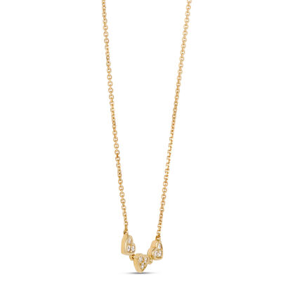 Triple Heart Diamond Necklace, 14K Yellow Gold