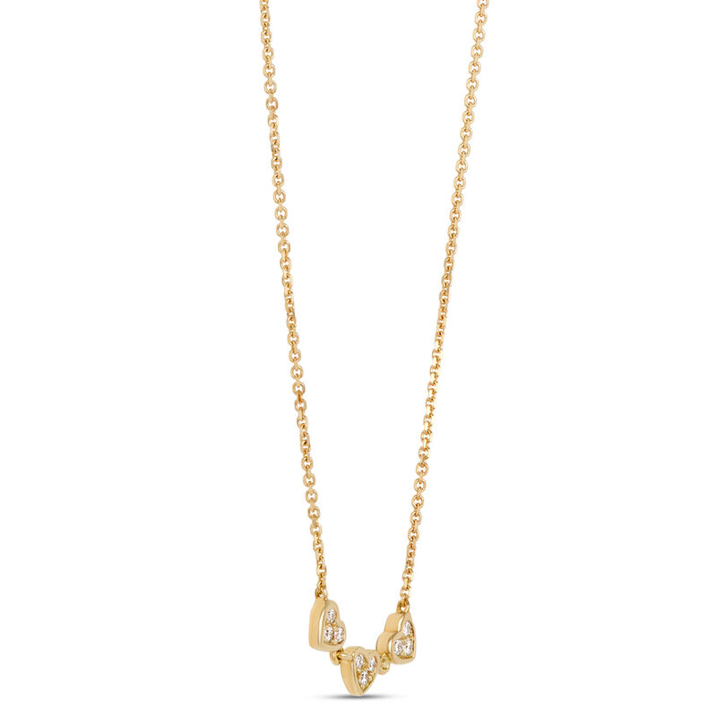 Triple Heart Diamond Necklace, 14K Yellow Gold image number 1
