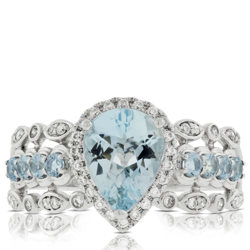 Aquamarine & Diamond Ring 14K image number 1
