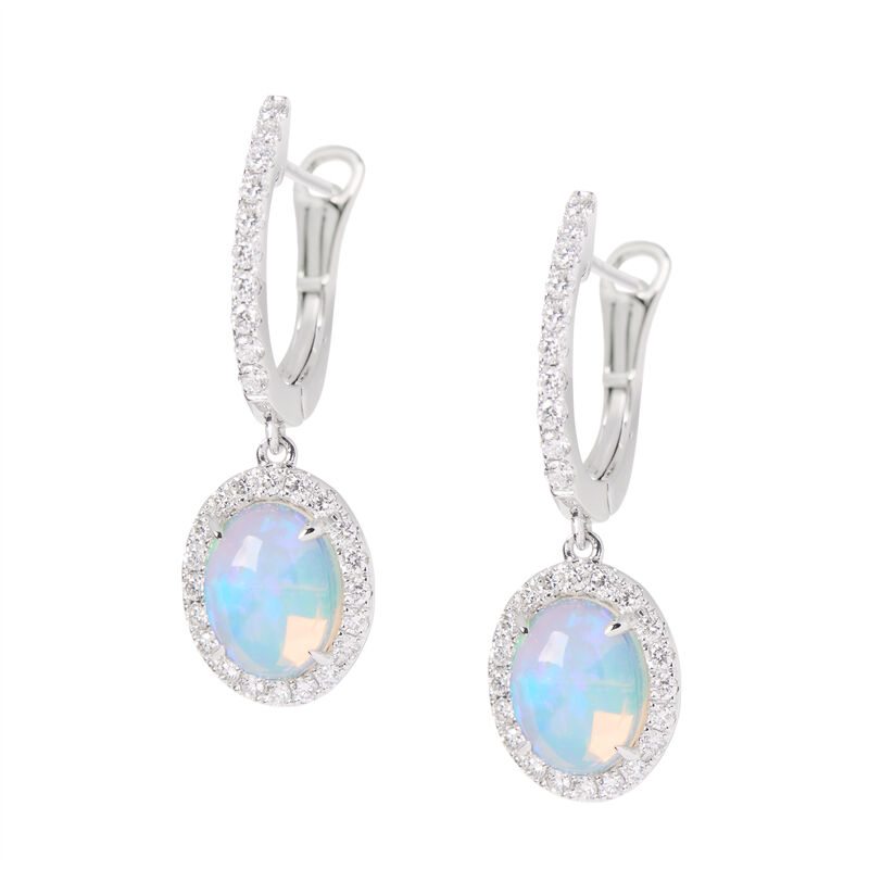 Oval Opal Earrings with Diamond Halo, 14K White Gold image number 0