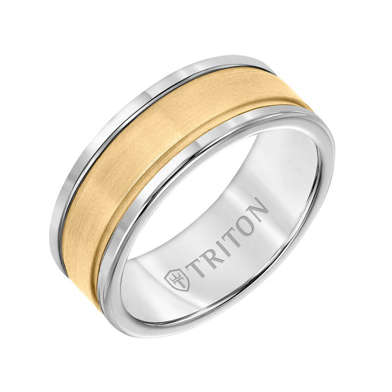 TRITON Custom Comfort Fit Satin FInish Band in Grey Tungsten & 14K, 8 mm image number 0