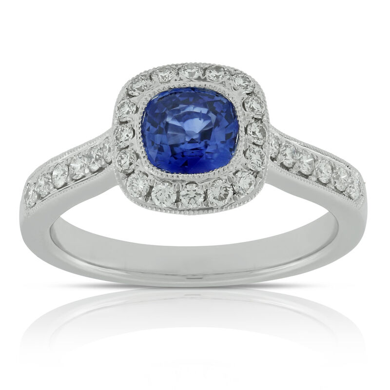 Cushion Sapphire & Diamond Ring 18K image number 0