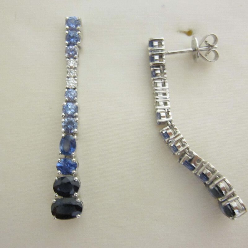 Graduated Sapphire & Diamond Earrings 14K image number 0
