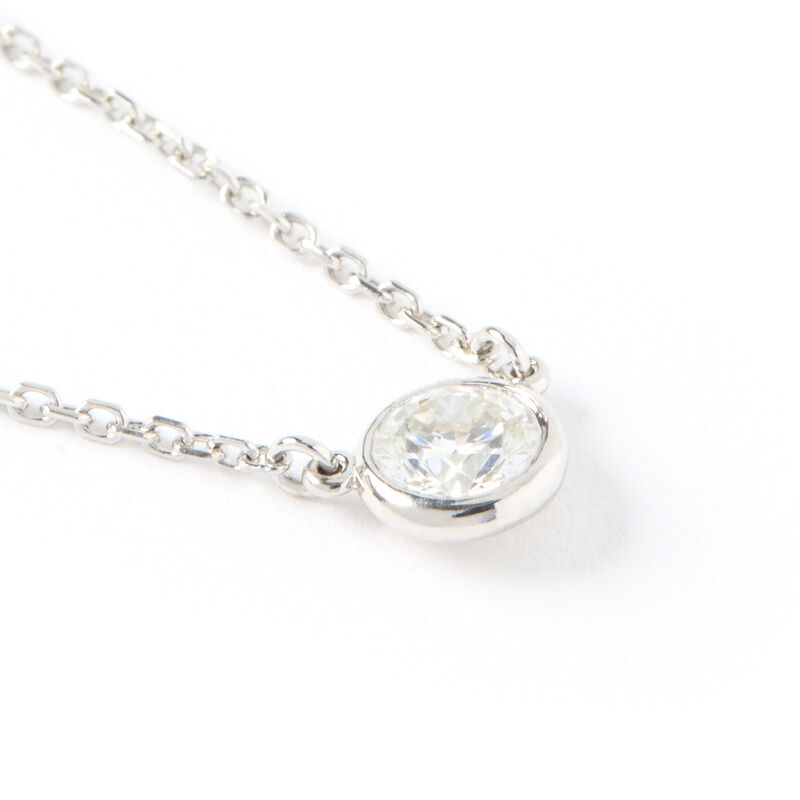 Bezel Set Solitaire Diamond Pendant, 14K White Gold image number 1