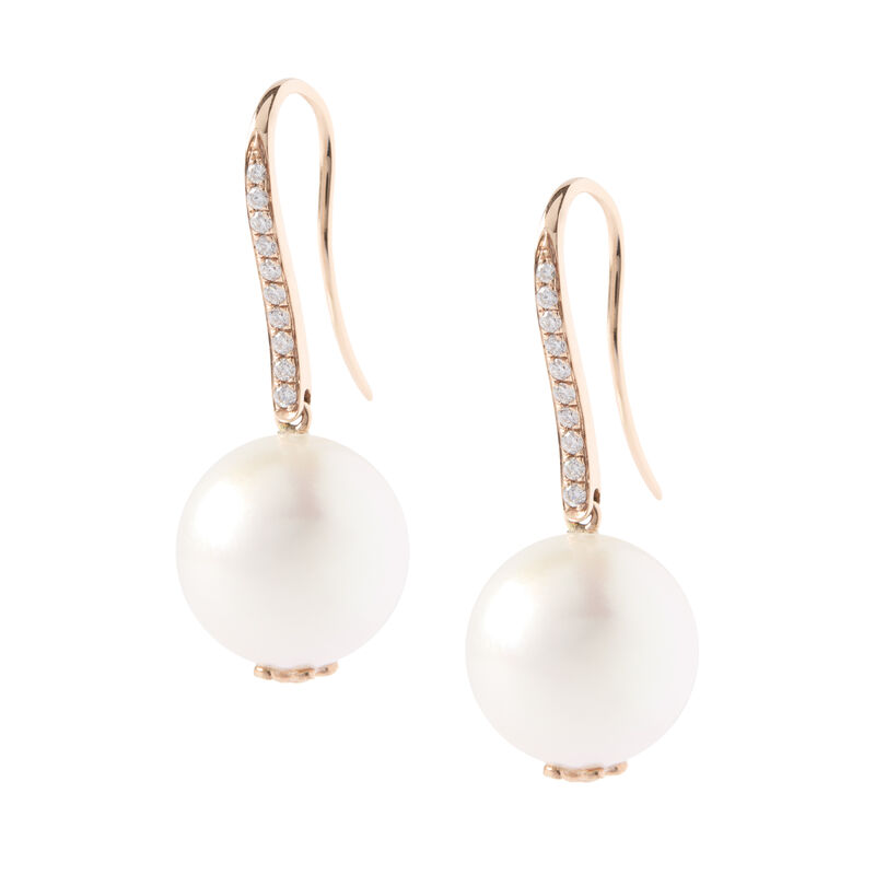 Pearl and Diamond Dangle Earrings, 14K Rose Gold image number 0