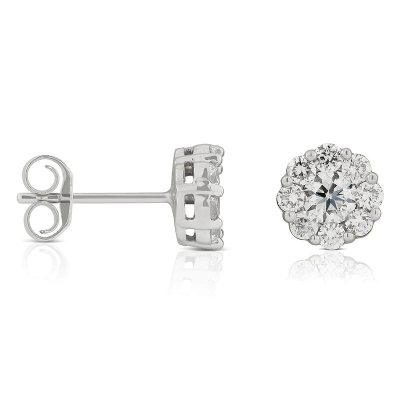 Floral Diamond Cluster Stud Earrings 14K image number 0