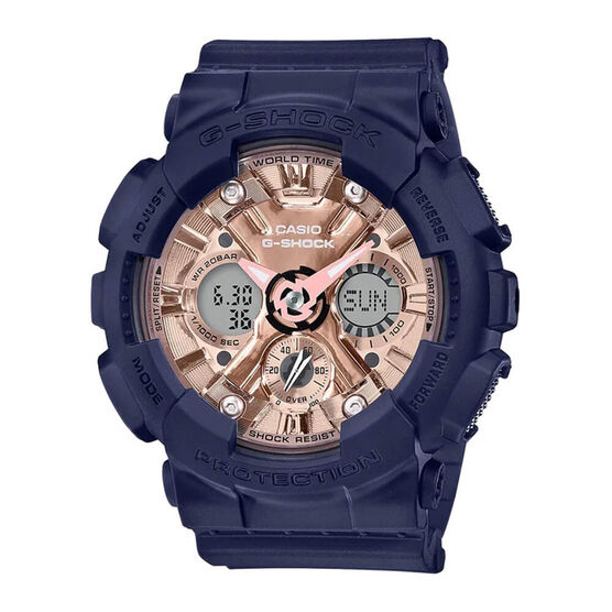 G-Shock S-Series Blue Strap Rose PVD Dial Watch, 44.7mm