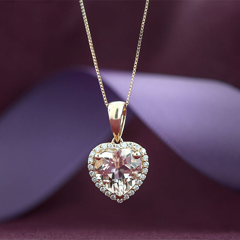 Rose Gold Morganite & Diamond Heart Pendant 14K image number 2