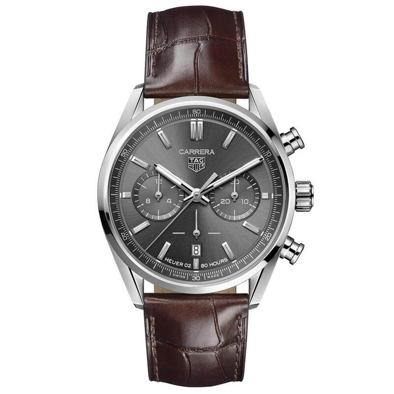 TAG Heuer Carrera Heuer 02 Automatic Mens Silver Leather Chronograph Watch image number 1