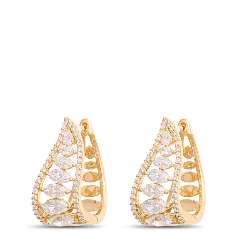  Diamond Cluster Earrings, Open Leaf Pattern, 2 Total Carat Weight, 14K Yellow Gold image number 0
