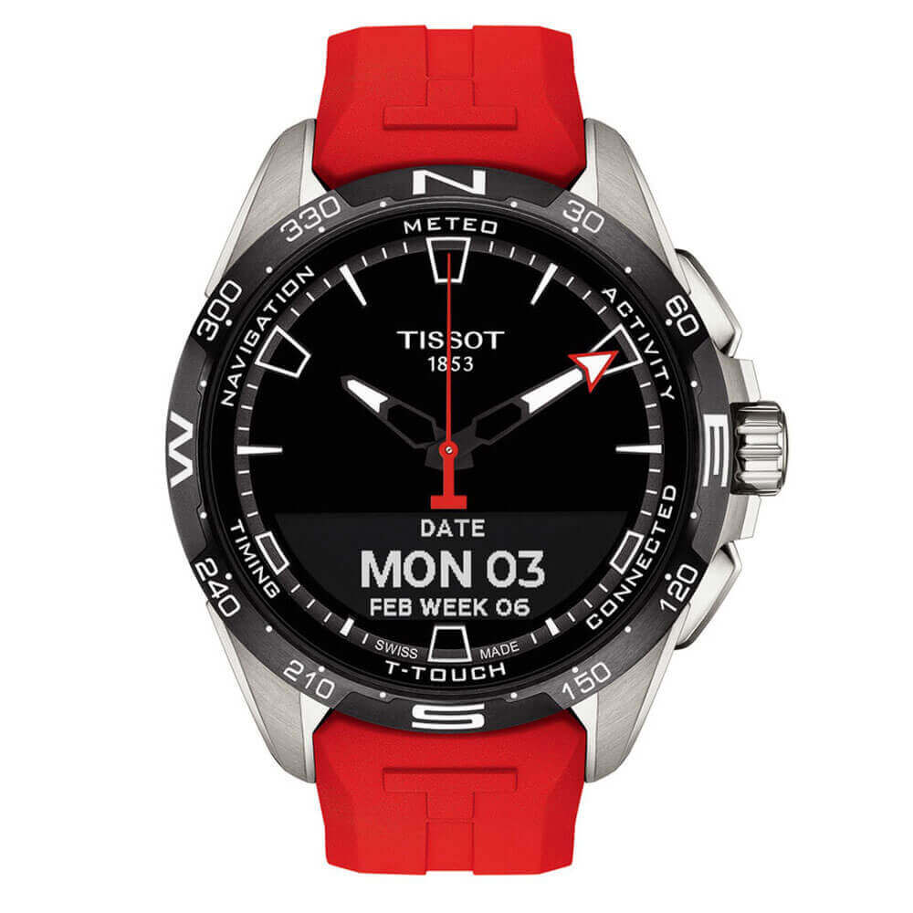 Tissot T-Touch Connect Solar Red Rubber Titanium Watch, 47.5mm Tissot T-Touch Connect Solar Red Rubber Titanium Watch, 47.5mm