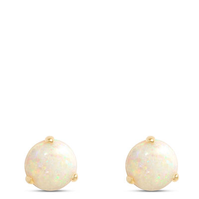 Classic Round Opal Studs, 14K Yellow Gold