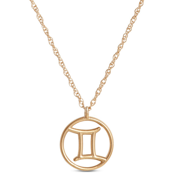 Gemini Zodiac Sign Pendant Necklace, 14K Yellow Gold