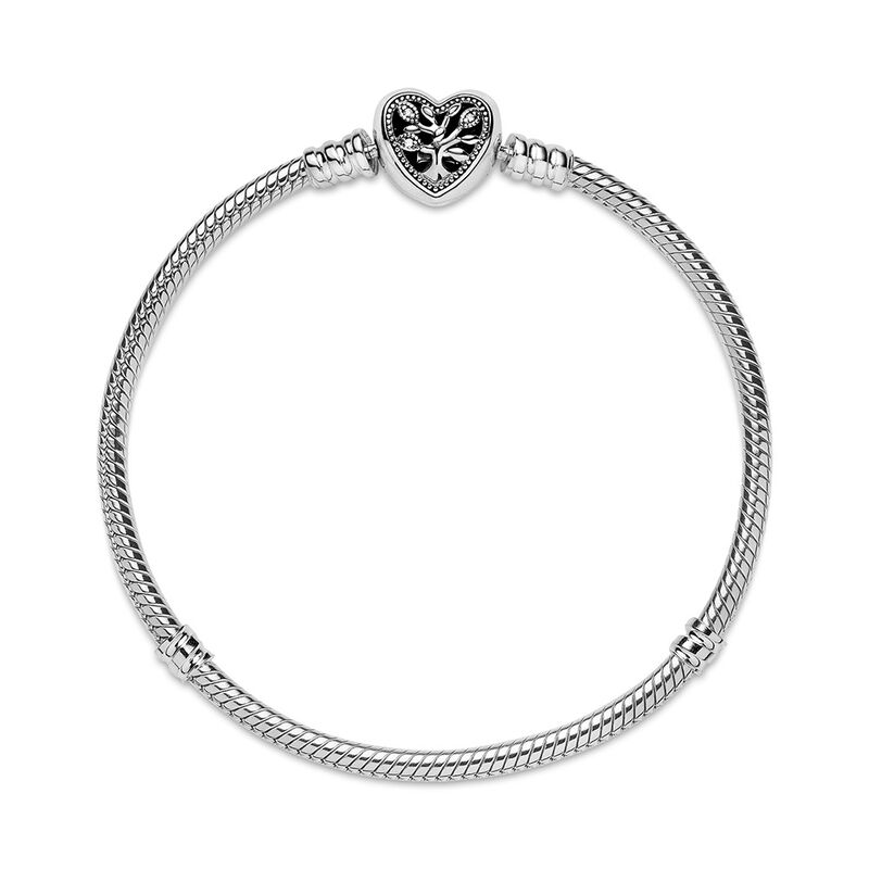 Pandora Moments Family Tree Heart Clasp Snake Chain CZ Bracelet image number 2