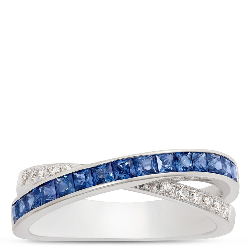 Sapphire and Diamond Crossover Ring, 14K White Gold image number 0