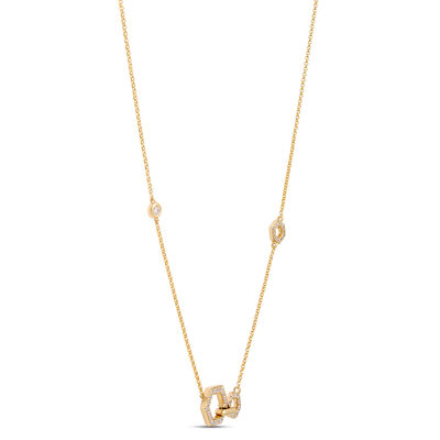 Hex Shaped Stations Diamond necklace, 14K Yellow Gold
