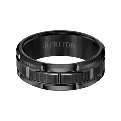 TRITON Contemporary Comfort Fit Satin Finish Brick Pettern Band in Black Tungsten, 8 mm&nbsp;