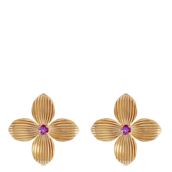 Toscano Flower-Shaped Amethyst Earrings, 14K Yellow Gold
