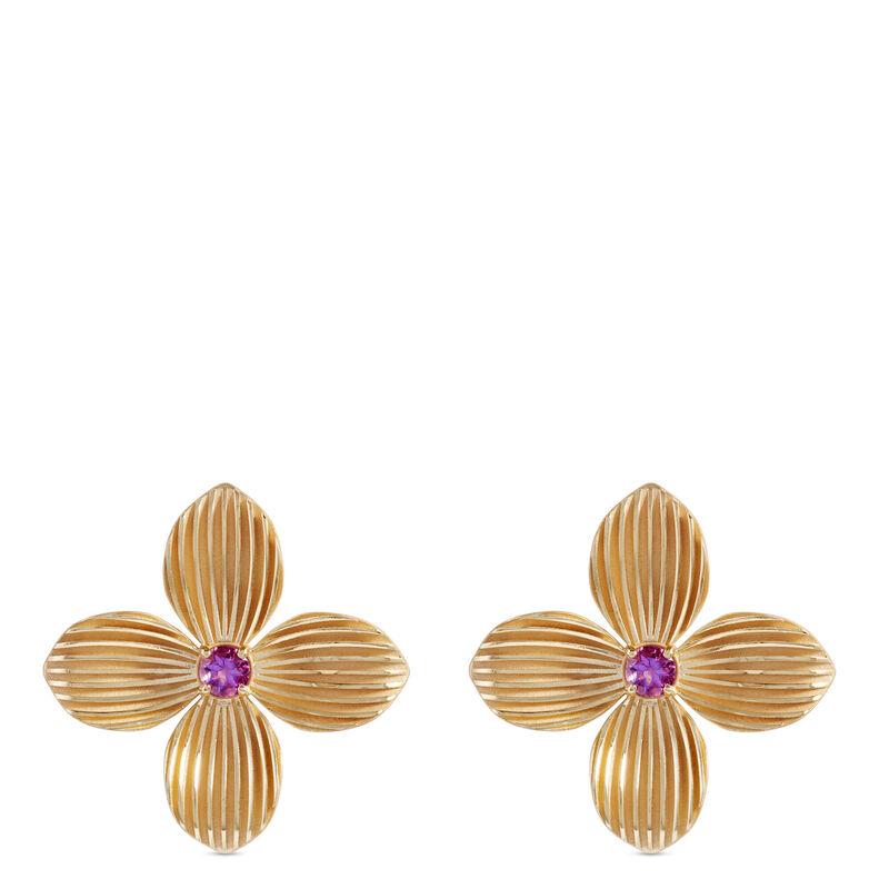 Toscano Flower-Shaped Amethyst Earrings, 14K Yellow Gold image number 0