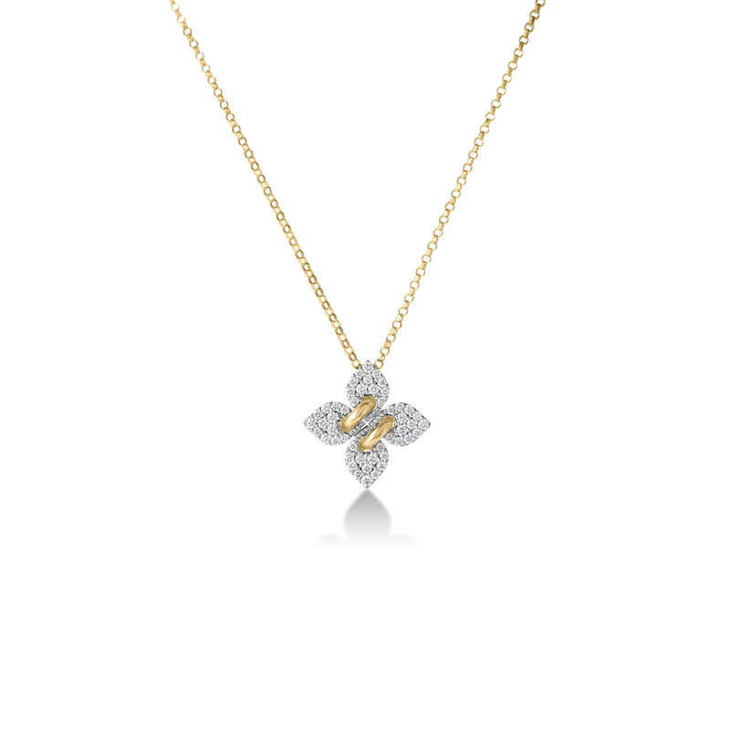 Roberto Coin 18K White And Yellow Gold Love In Verona Small Pav&eacute; Diamond Flower Necklace image number 0