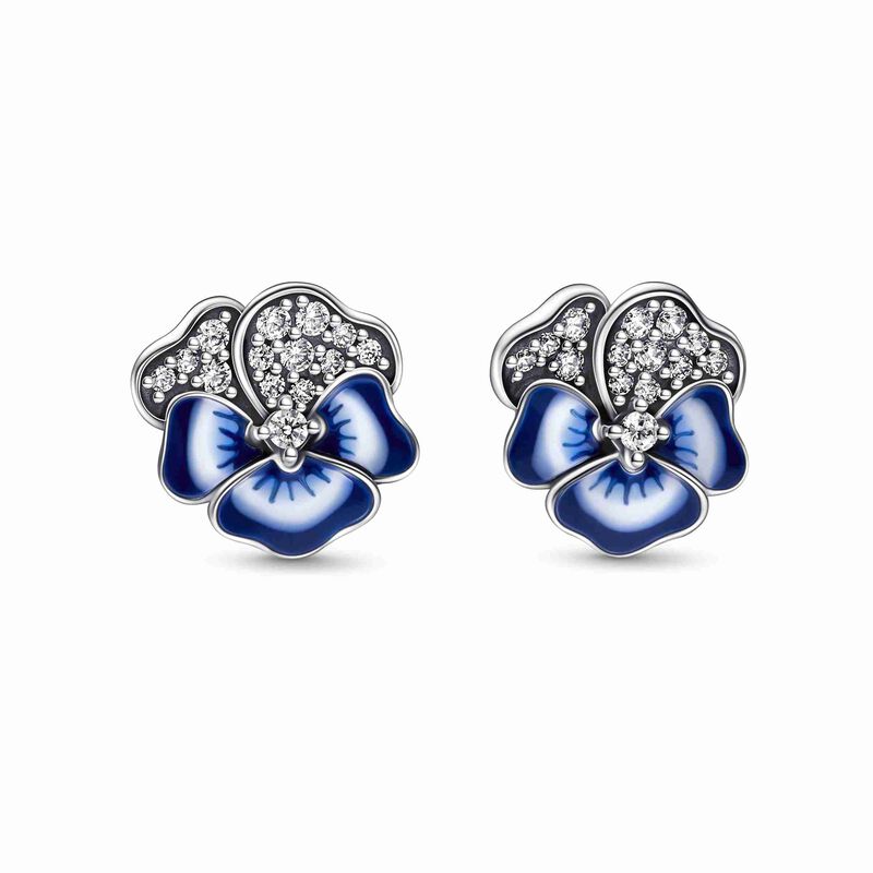 Pandora Blue Pansy Flower Stud Earrings image number 1