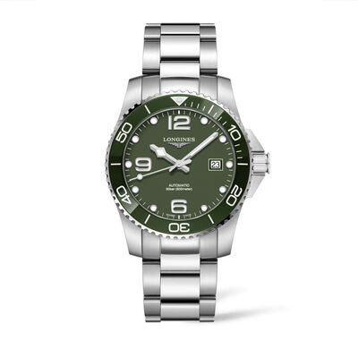 Longines HydroConquest Watch Green Dial Steel Bracelet, 41mm