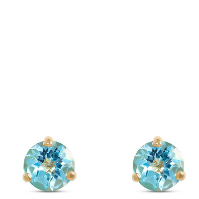 Classic Round Blue Topaz Studs, 14K Yellow Gold