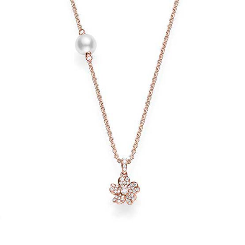 Rose Gold Mikimoto Akoya Cultured Pearl & Diamond Cherry Blossom Necklace 18K image number 1