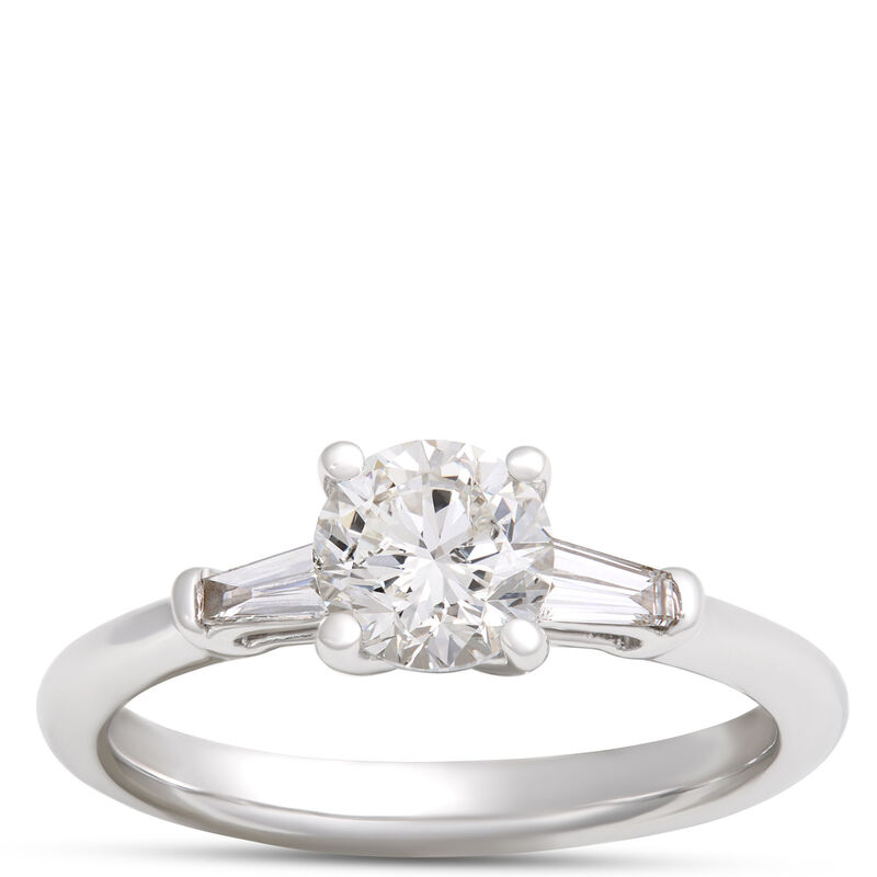 Round Diamond and Baguette Engagement Ring, 14K White Gold image number 0