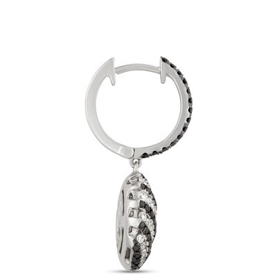 White and Black Diamond Dangle Earrings, 1 &frac12; Carat Total Weight, 14K White Gold